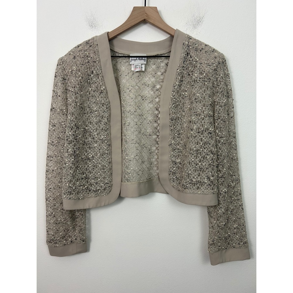 Joseph Ribkoff Womens Beige Textured Mesh Open Front Bolero Jacket Size 16